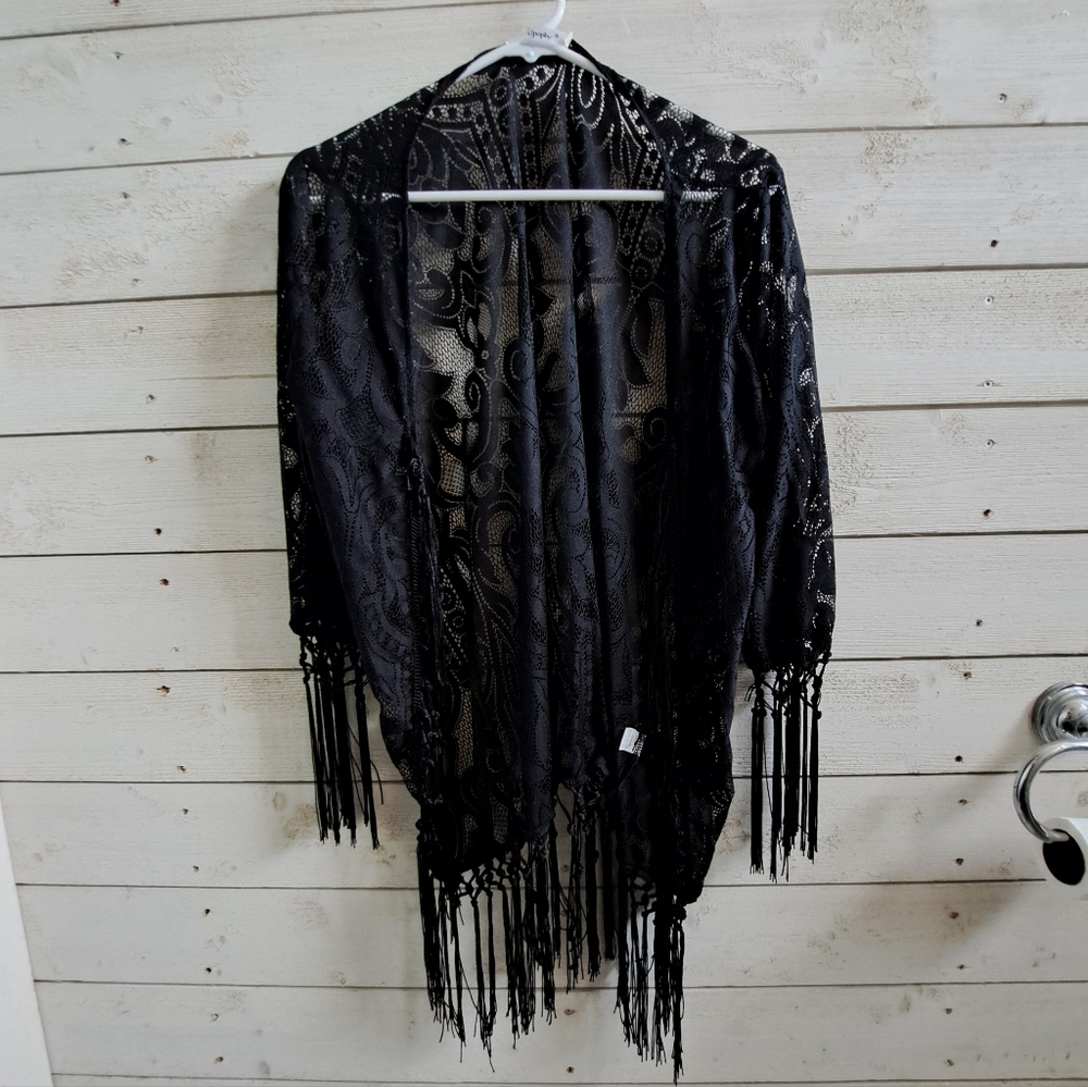 Black Lace Fringe Kimono